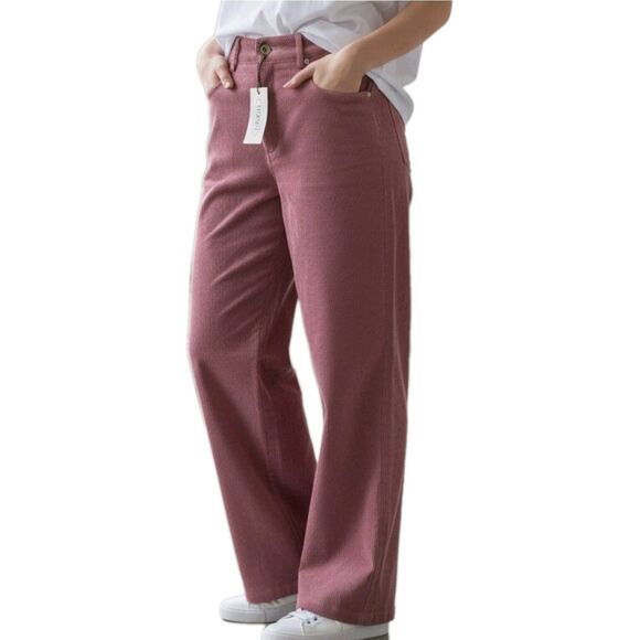 Cider Corduroy Pants Womens Size L Dusty Rose Flat Front Straight Leg Mauve NWT - Picture 1 of 6